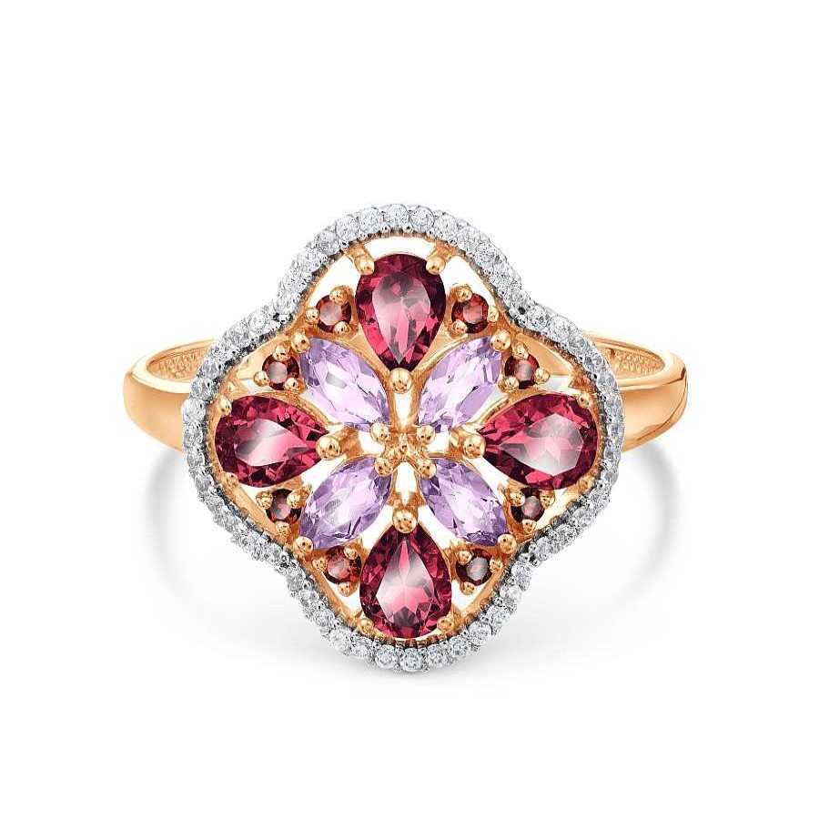 Ringe Zolotoy | Damen Ring 585 Rotgold Amethyst Granat Rhodolite Zirkonia