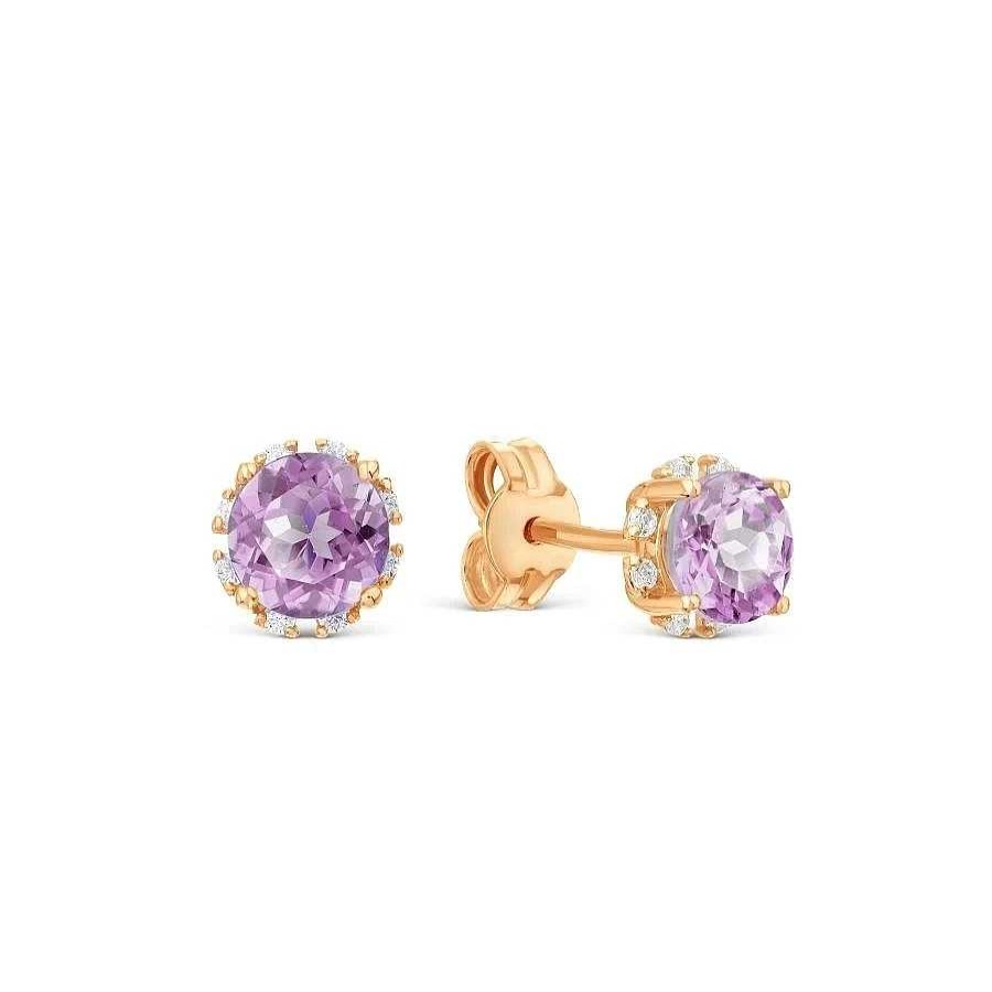 Ohrringe Zolotoy | Paar Ohrstecker Amethyst Und Zirkonia - 585 Rotgold