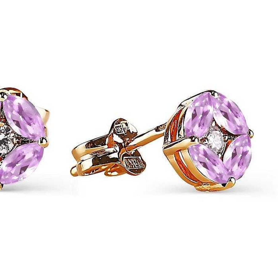 Ohrringe Zolotoy | Ohrringe Mit Amethysten Und Zirkonia | 585 Rotgold Paar Ohrstecker