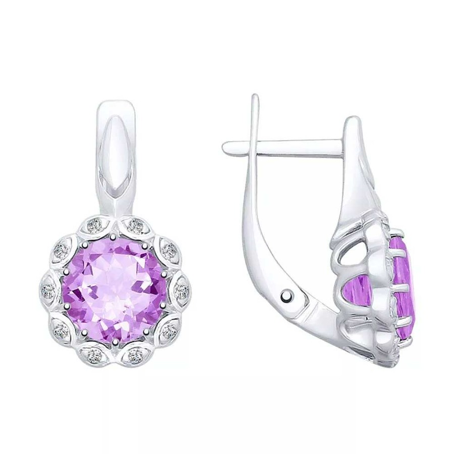 Ohrringe Zolotoy | Damen Ohrringe Mit Amethyst Und Zirkonia 925 Silber