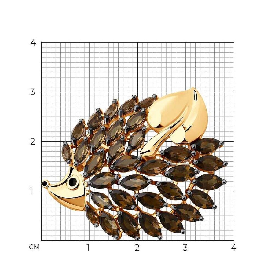 Broschen Zolotoy | Brosche Igel 925 Silber Vergoldet Rauchtopas