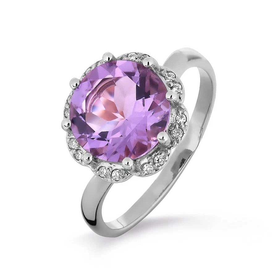 Ringe Zolotoy | Damen Ring Mit Amethyst Und Zirkonia 585 Wei Gold