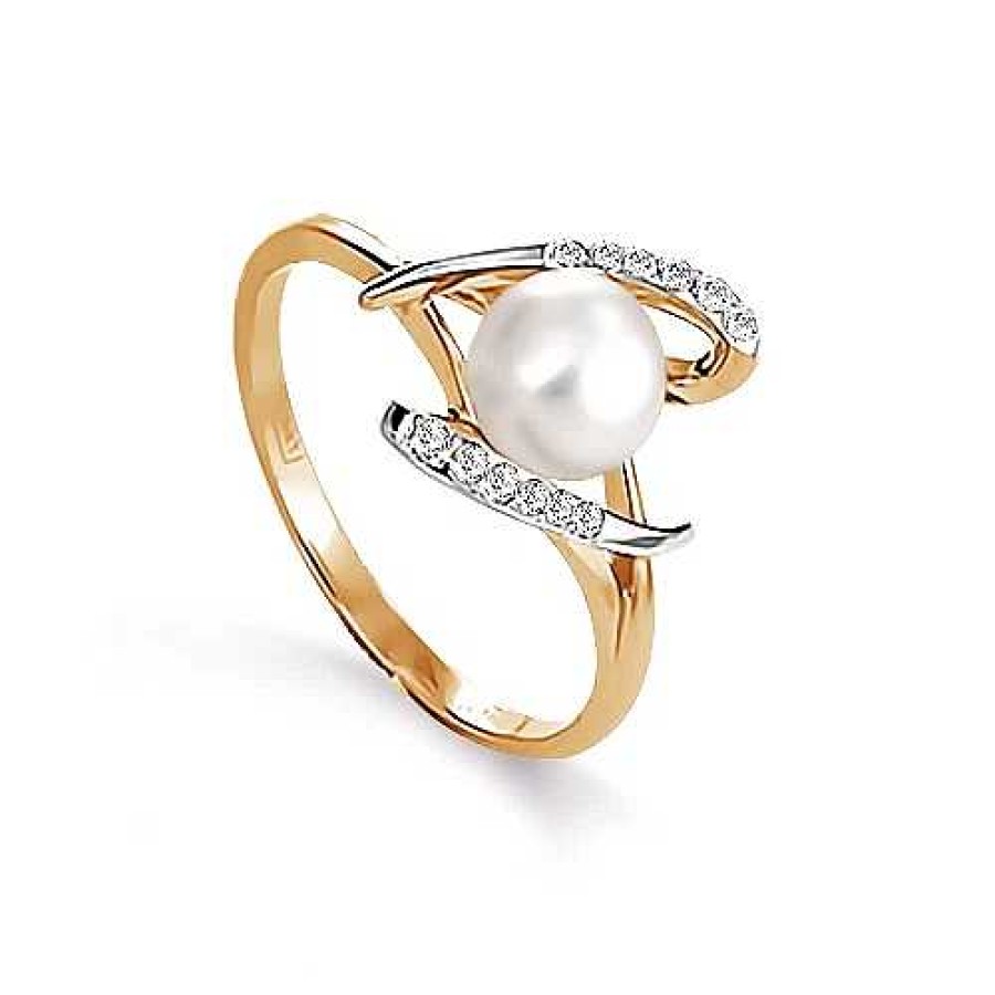 Ringe Zolotoy | Damen Ring 585 Rotgold Perlen Zirkonia