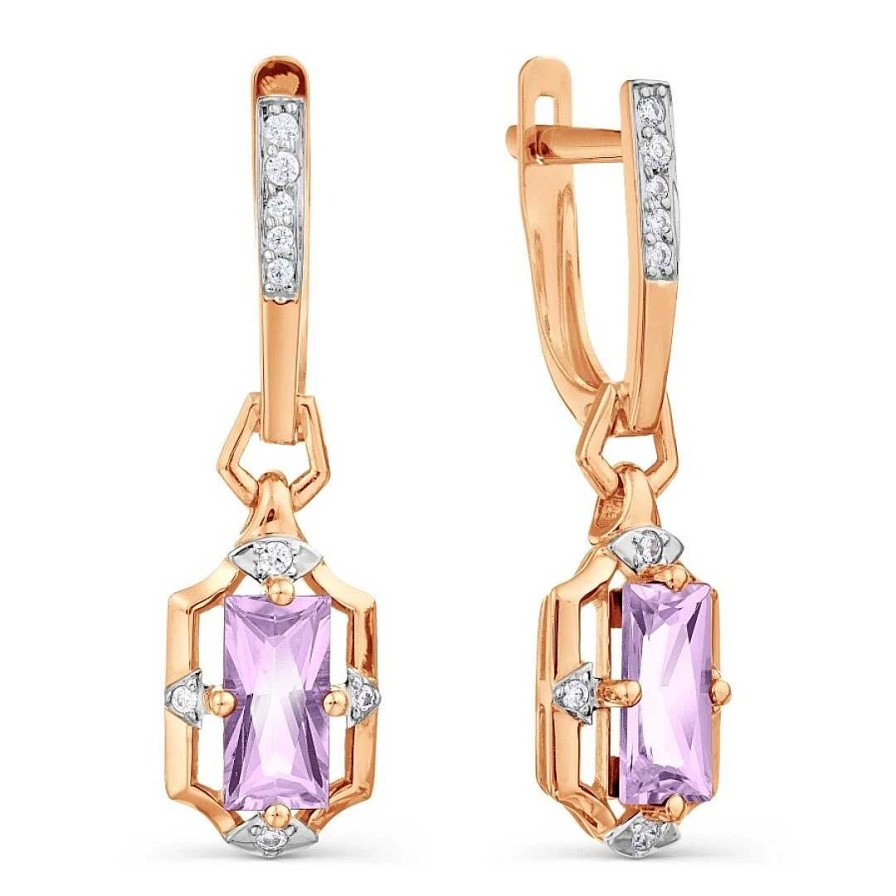 Ohrringe Zolotoy | Paar Ohrh Nger 375 Rotgold Amethyst Zirkonia