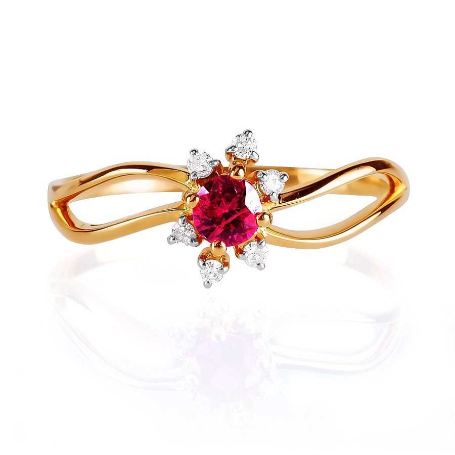 Ringe Zolotoy | Damen Ring Mit Rubin Und Brillanten 585 Rotgold