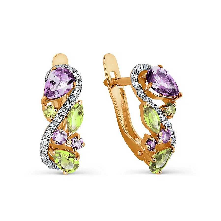 Ohrringe Zolotoy | Ohrringe Mit Amethysten Und Chrysolite Zirkonia 585 Rotgold