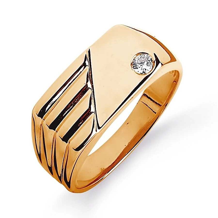 Ringe Zolotoy | Herren Ring 585 Rotgold Zirkonia Hochglanzpoliert