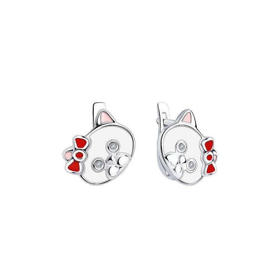 Ohrringe Zolotoy | Kinder Ohrringe "Katze" 925 Silber Emaille