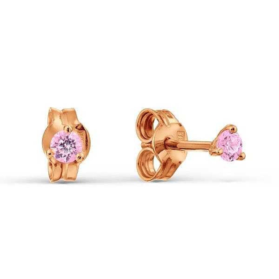 Ohrringe Zolotoy | Paar Ohrstecker Mit Rosa Zirkonia 585 Rotgold