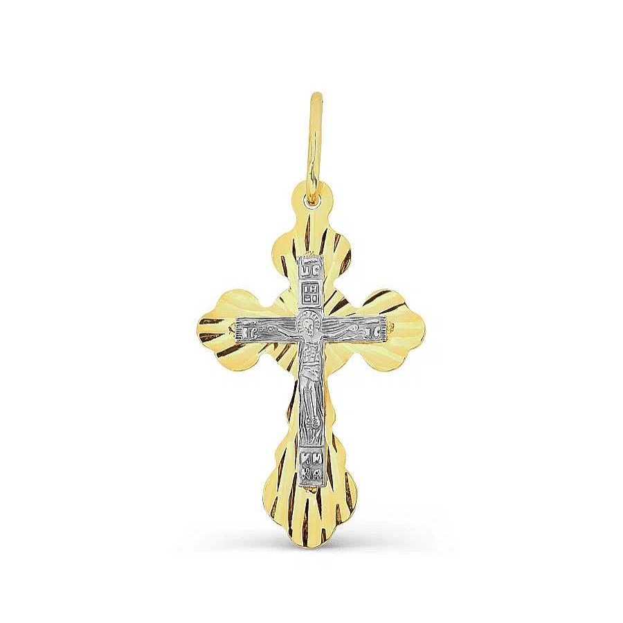 Kreuze Zolotoy | Kreuz Anh Nger 585 Gelbgold Diamantiert Bicolor