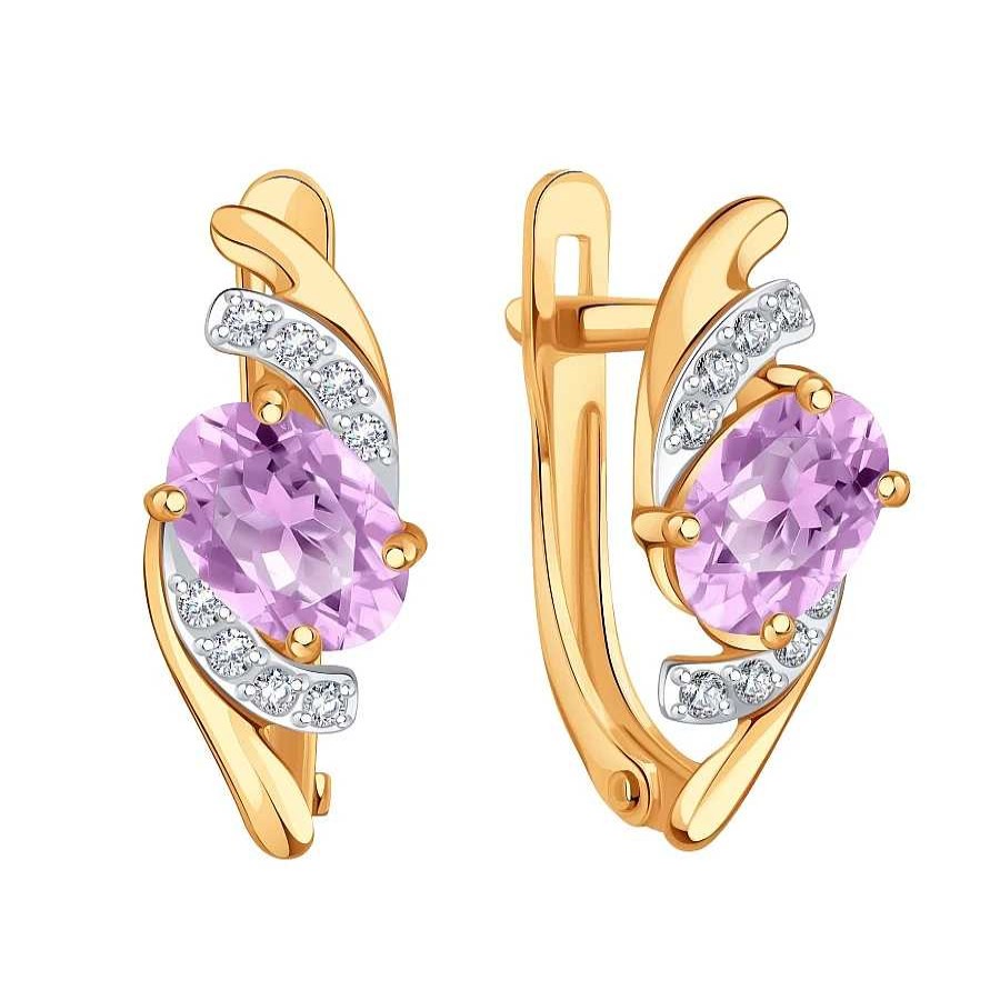 Ohrringe Zolotoy | Paar Ohrh Nger 585 Rotgold Amethyst Zirkonia