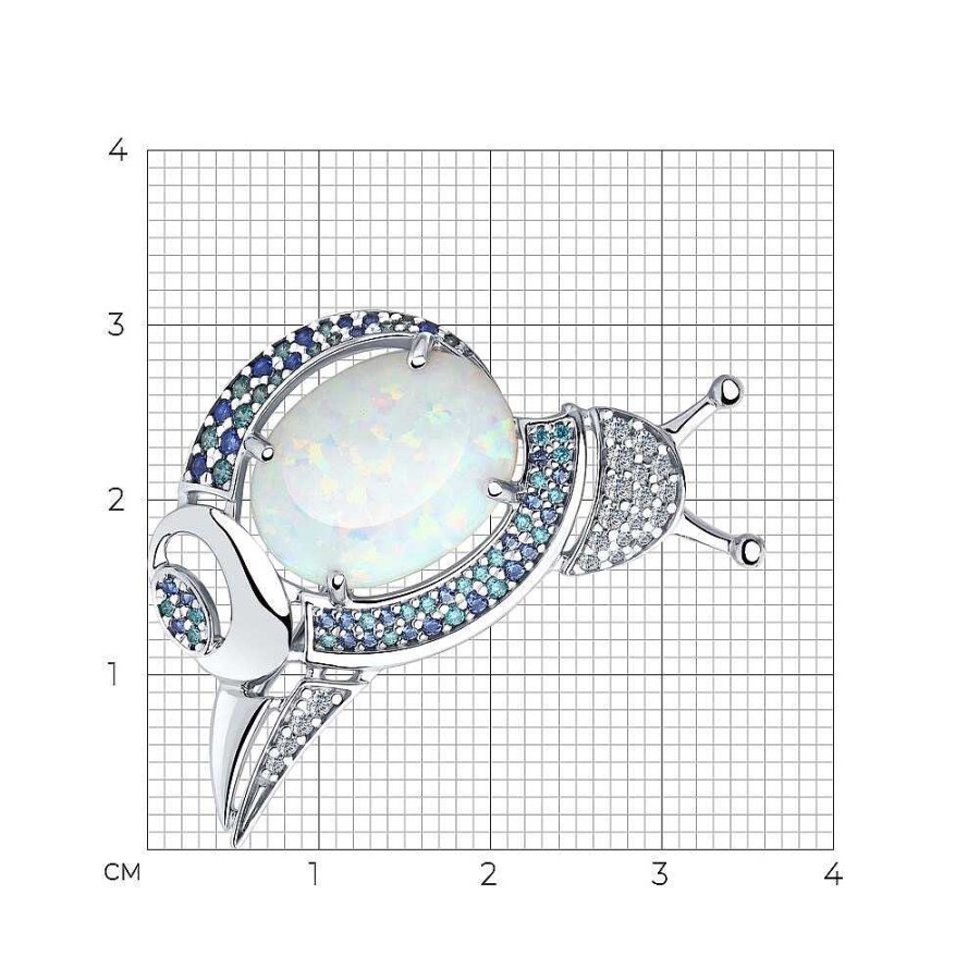 Broschen Zolotoy | Brosche "Schnecke" Mit Opal Und Zirkonia 925 Silber