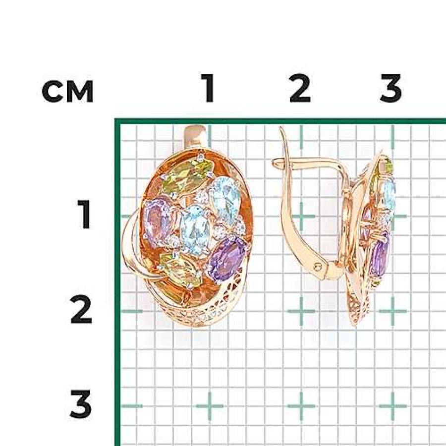 Ohrringe Zolotoy | Ohrringe 585 Rotgold Mit Chrysolite, Amethyst, Topas Und Zirkonia