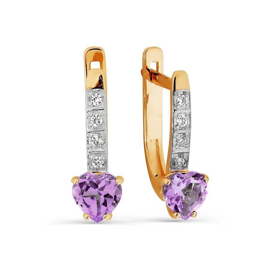 Ohrringe Zolotoy | Damen Ohrringe 585 Rotgold Mit Amethyst Und Zirkonia