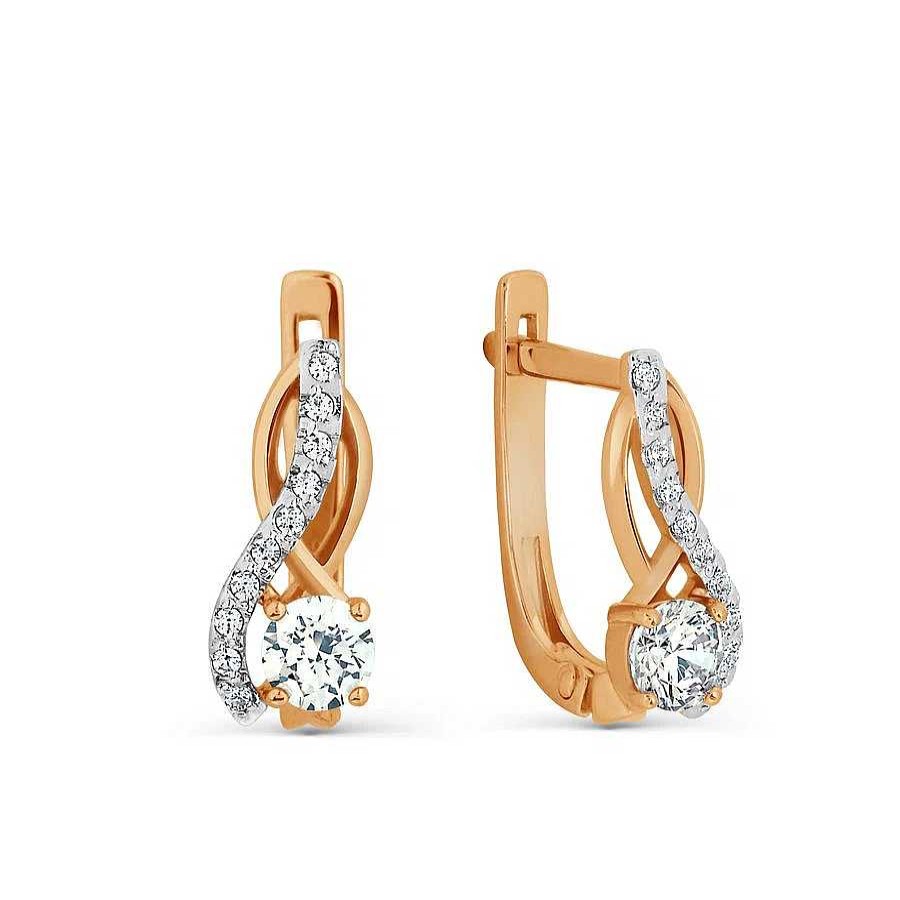 Ohrringe Zolotoy | Damen Ohrringe 585 Rotgold Zirconia Premium