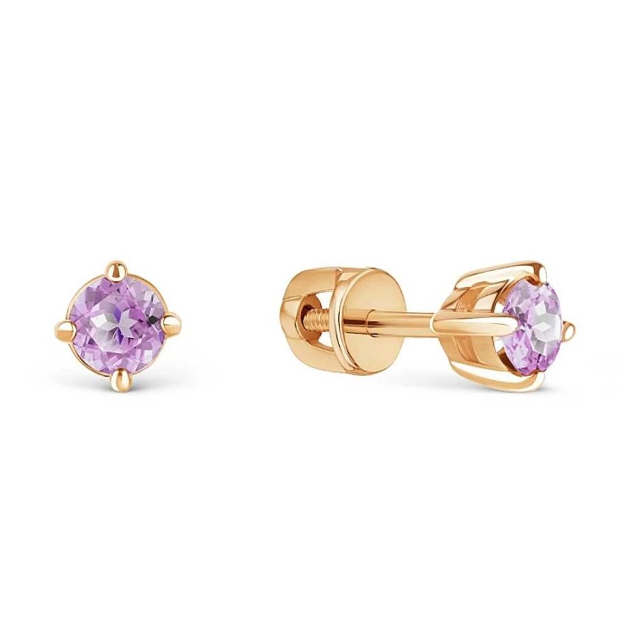 Ohrringe Zolotoy | Paar Ohrstecker 585 Rotgold Mit Amethysten