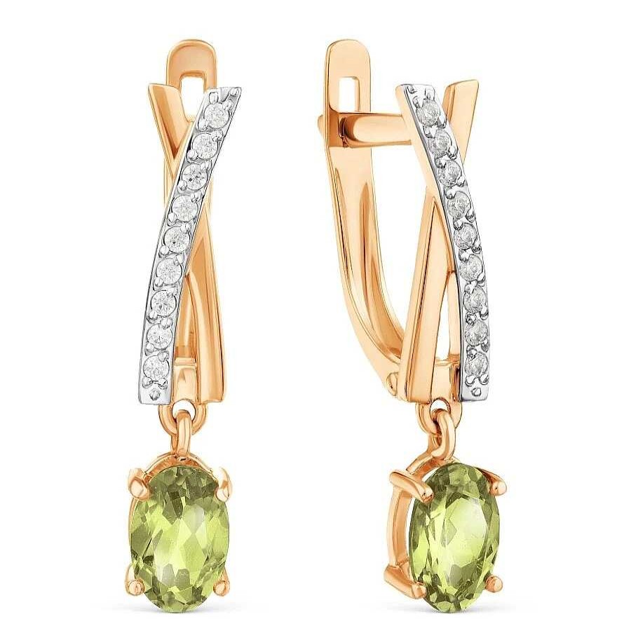 Ohrringe Zolotoy | Paar Ohrh Nger Mit Peridot Und Zirkonia 585 Rotgold