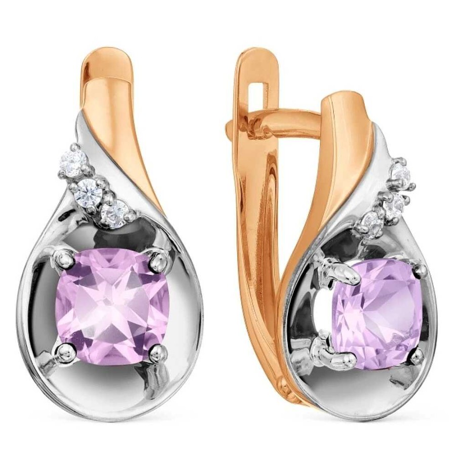 Ohrringe Zolotoy | Damen Ohrringe 375Er Rotgold Amethyst Zirkonia