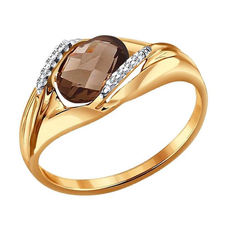 Ringe Zolotoy | Damen Ring Mit Rauchtopas Und Zirkonia 375 Rotgold