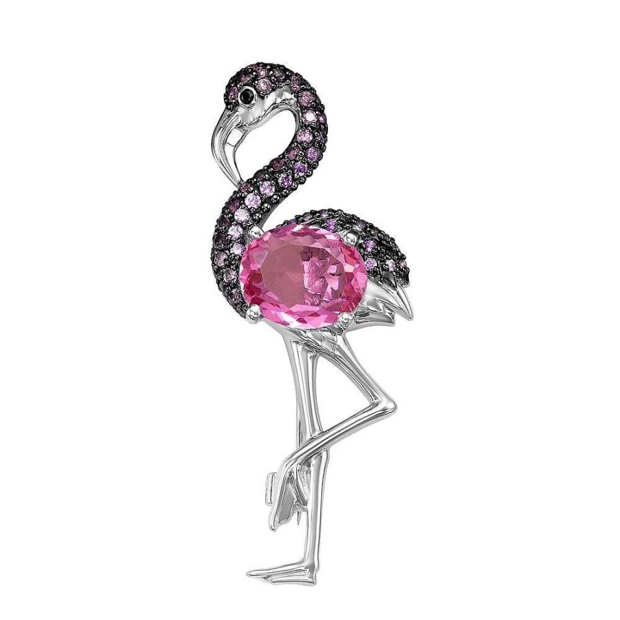 Broschen Zolotoy | Brosche Flamingo 925 Silber Saphir Zirkonia