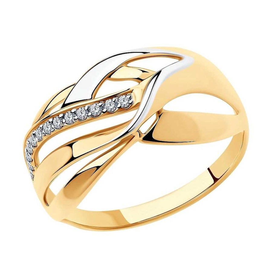 Ringe Zolotoy | Damen Ring 585 Rotgold Zirkonia Fingerring Bicolor