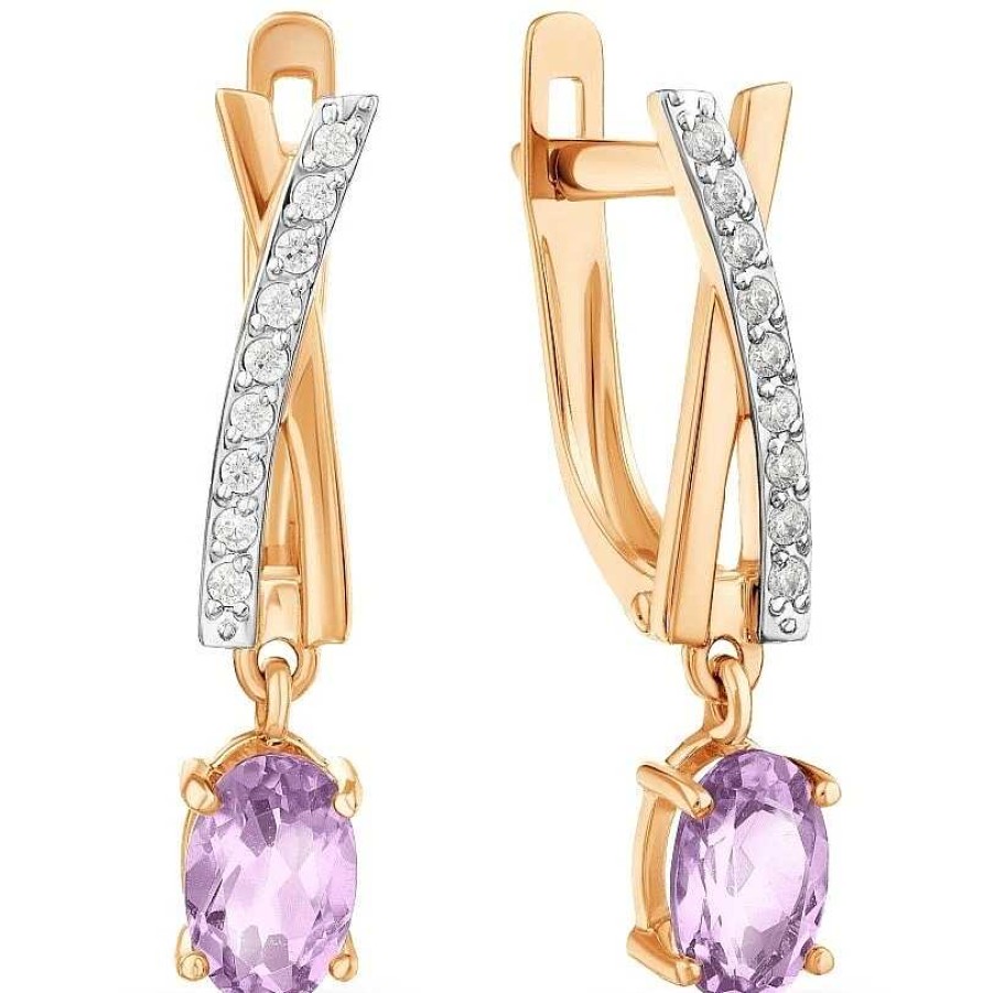 Ohrringe Zolotoy | Paar Ohrh Nger 585 Rotgold Amethyst Zirkonia