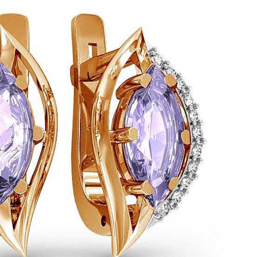 Ohrringe Zolotoy | Damen Ohrringe Amethyst Zirkonia | 585 Rotgold