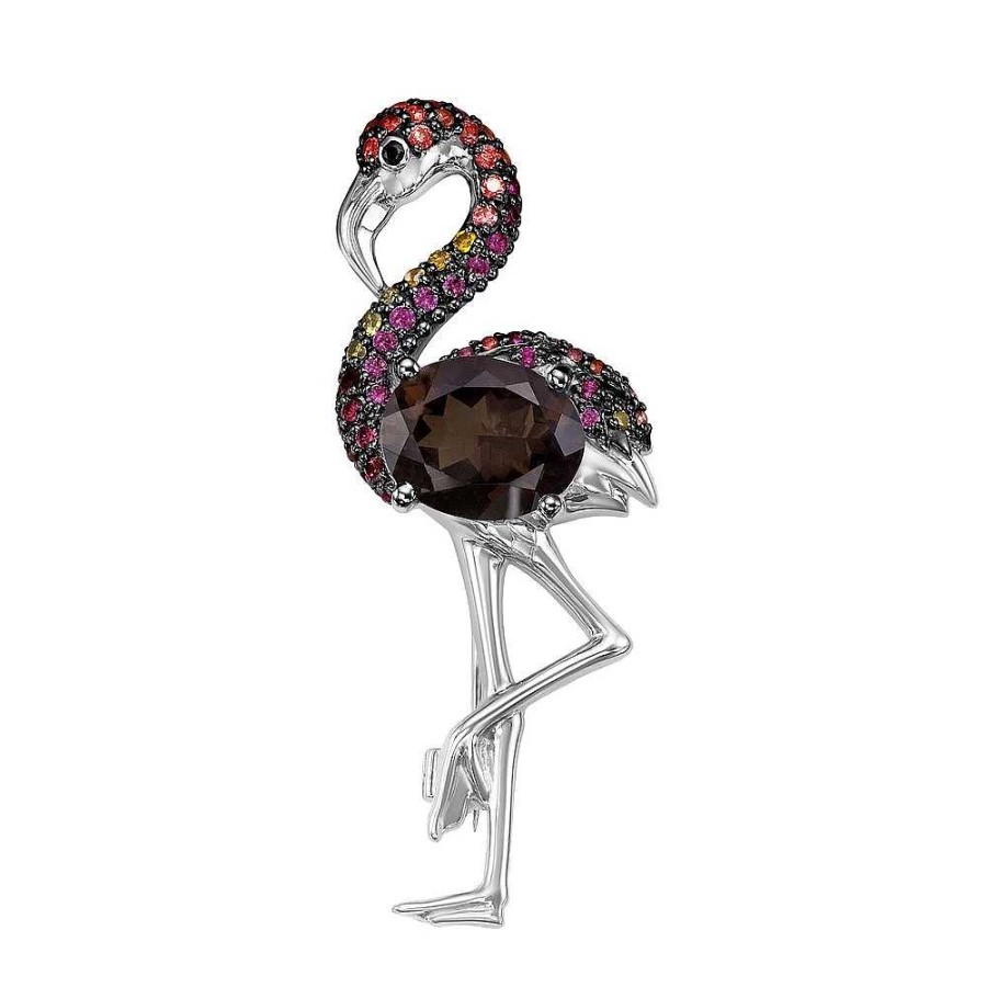 Broschen Zolotoy | Brosche Flamingo 925 Silber Rauchtopas Zirkonia