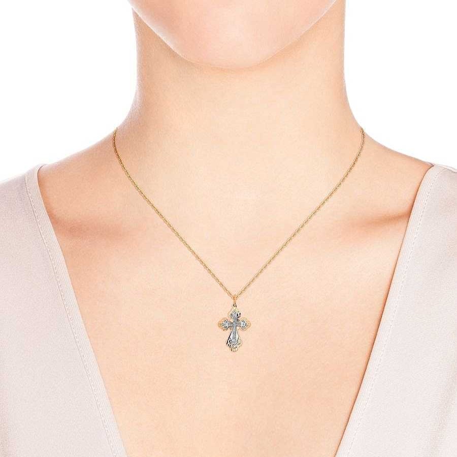 Kreuze Zolotoy | Kreuz Anh Nger Mit Diamantschliff 585 Rotgold