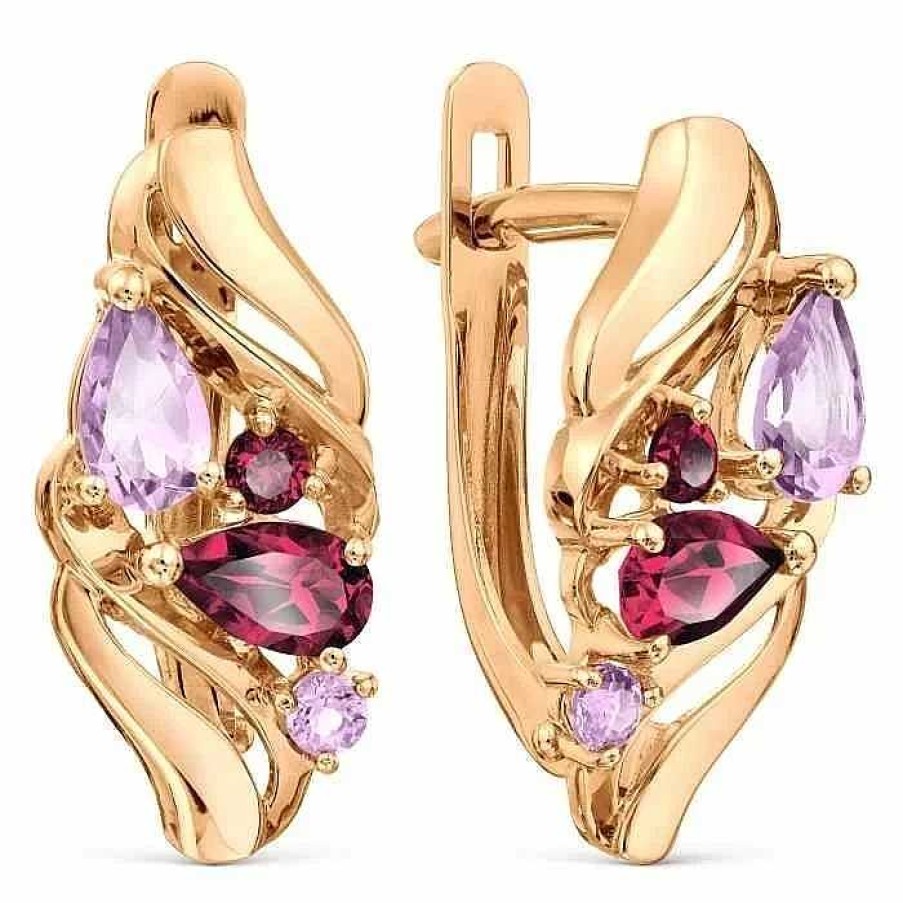 Ohrringe Zolotoy | Damen Ohrringe 585 Rotgold Amethyst Rhodolite