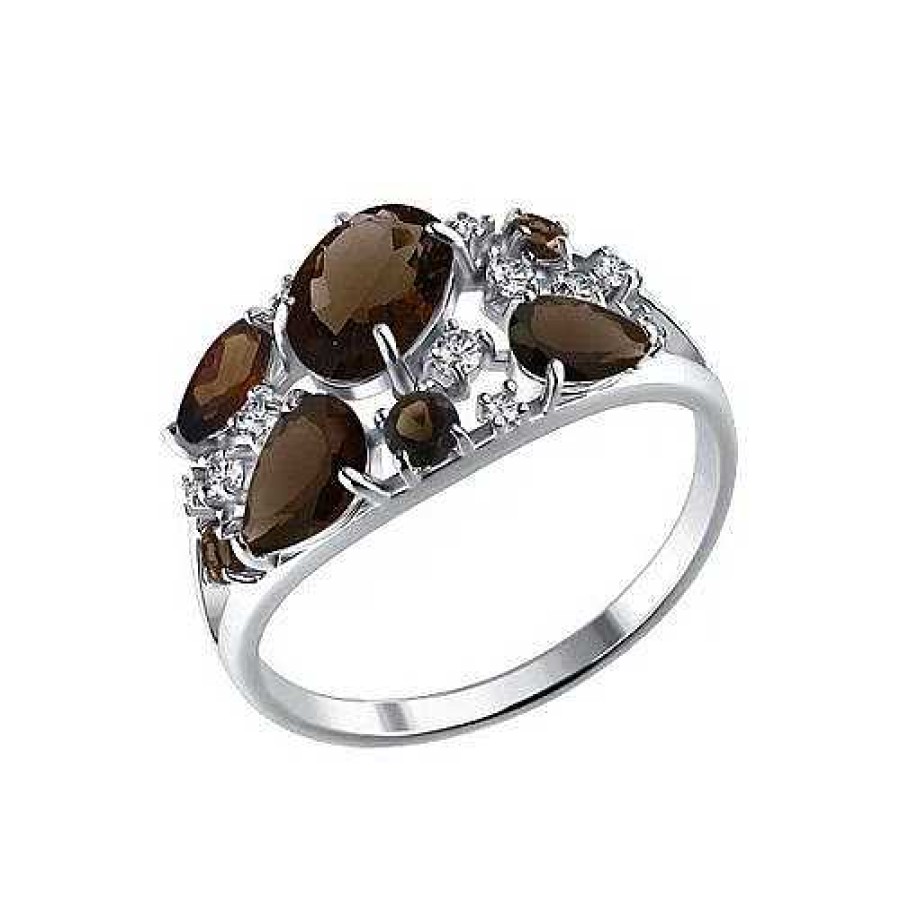 Ringe Zolotoy | Damen Silberring Mit Rauchtopas Und Zirkonia