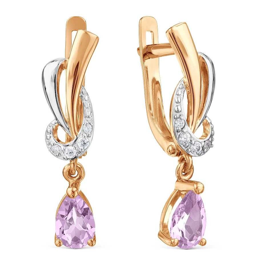 Ohrringe Zolotoy | Paar Ohrh Nger 585 Rotgold Amethyst Und Zirkonia