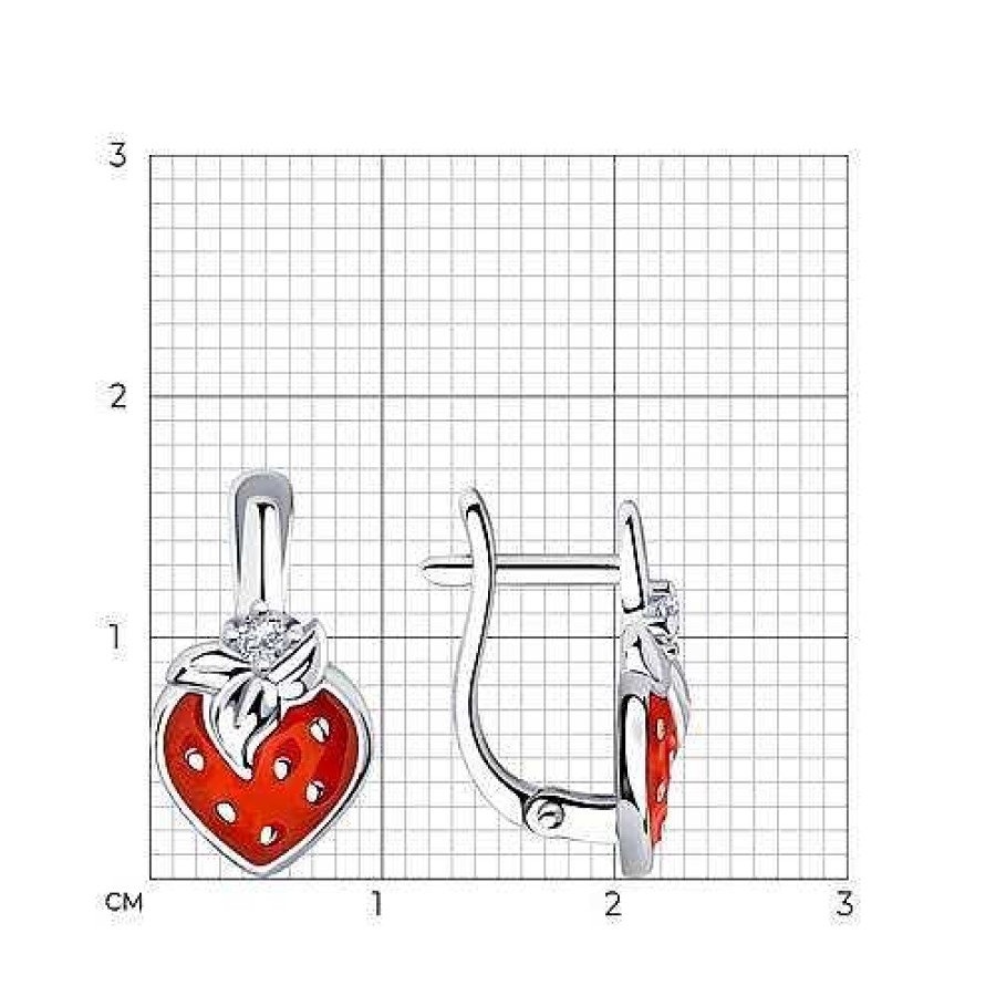 Ohrringe Zolotoy | Ohrringe "Erdbeeren" 925 Silber Mit Zirkonia Und Emaille