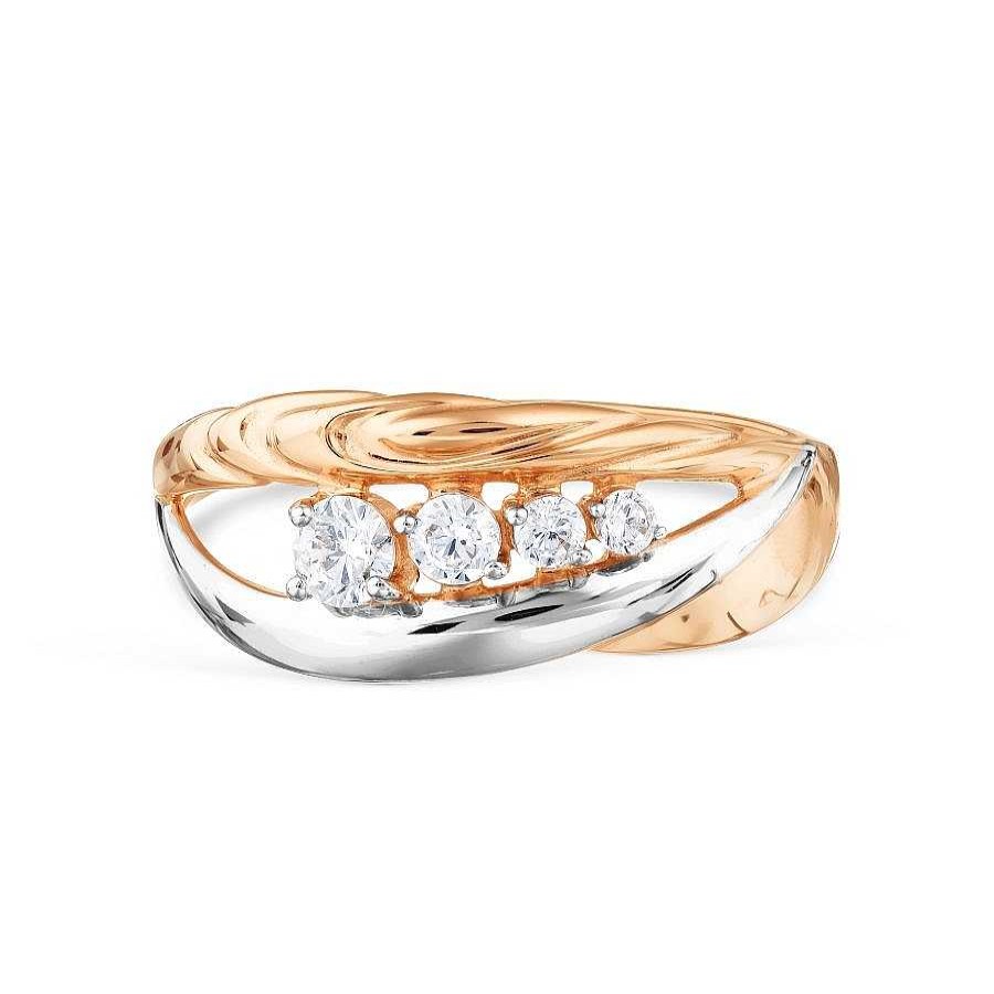 Ringe Zolotoy | Damen Ring Mit Zirkonia 585 Rotgold Bicolor