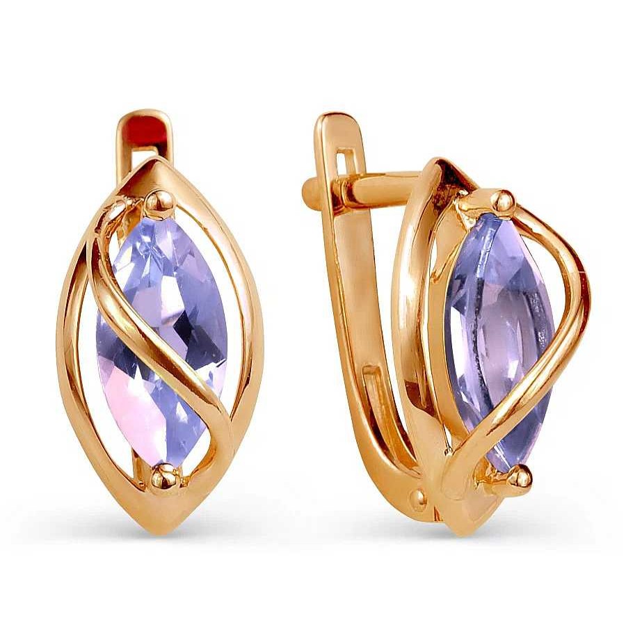 Ohrringe Zolotoy | Damen Ohrringe 585 Rotgold Amethyst