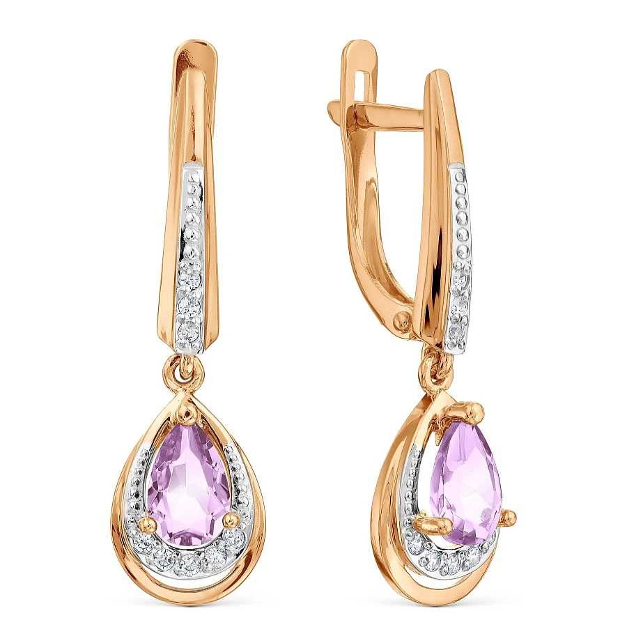 Ohrringe Zolotoy | Paar Ohrh Nger 585 Rotgold Amethyst Und Zirkonia