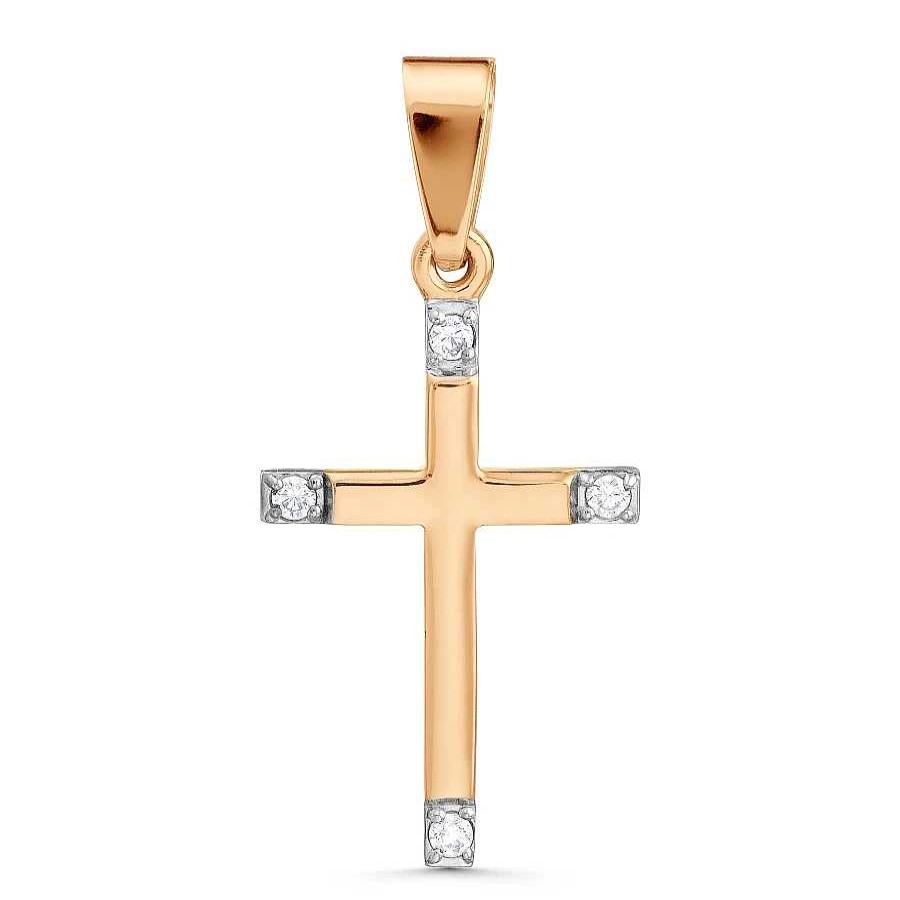 Kreuze Zolotoy | Kreuz Anh Nger 585 Rotgold Bicolor Mit Zirkonia