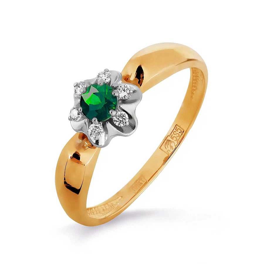 Ringe Zolotoy | Damen Ring Mit Smaragd Und Brillanten 585 Rotgold