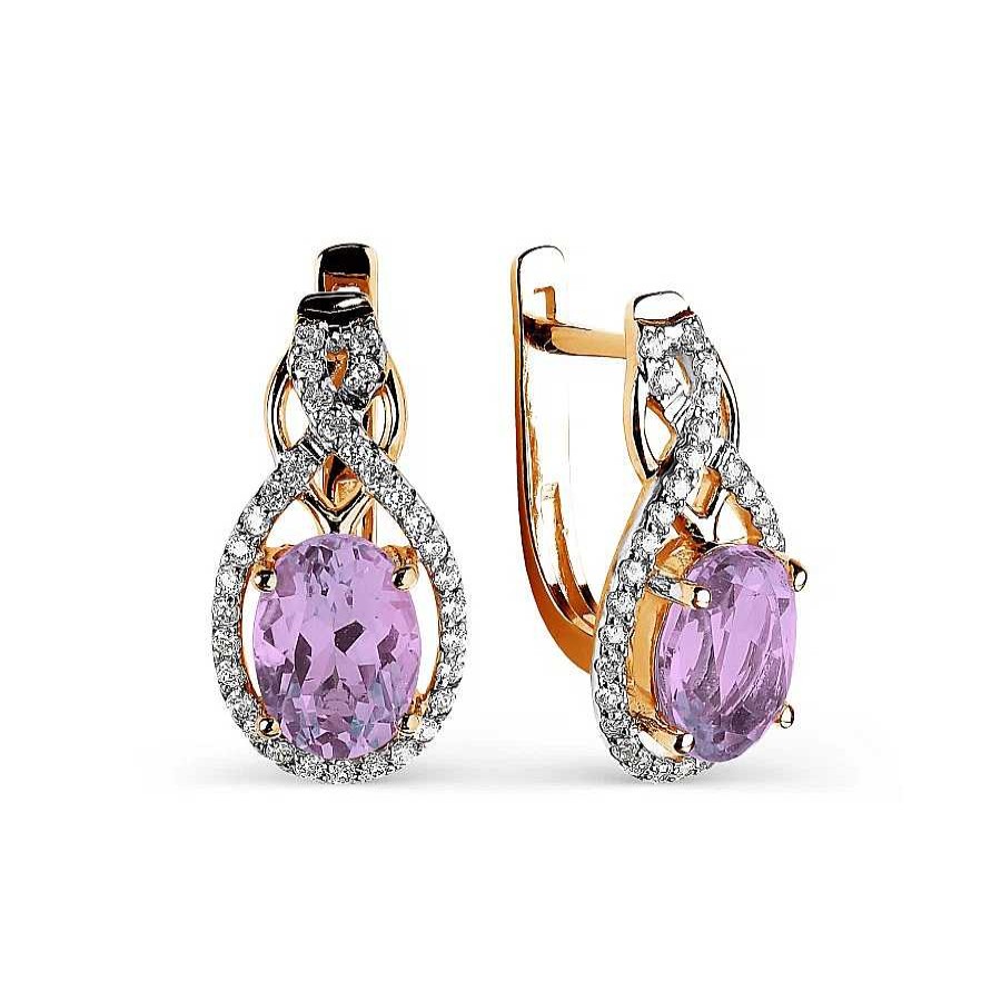 Ohrringe Zolotoy | Damen Ohrringe 585 Rotgold Mit Amethyst Und Zirkonia