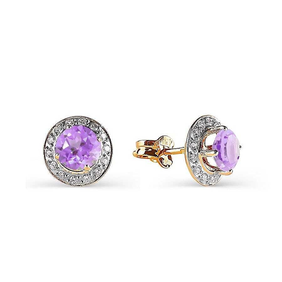 Ohrringe Zolotoy | Ohrringe Mit Amethysten Und Zirkonia | 585 Rotgold