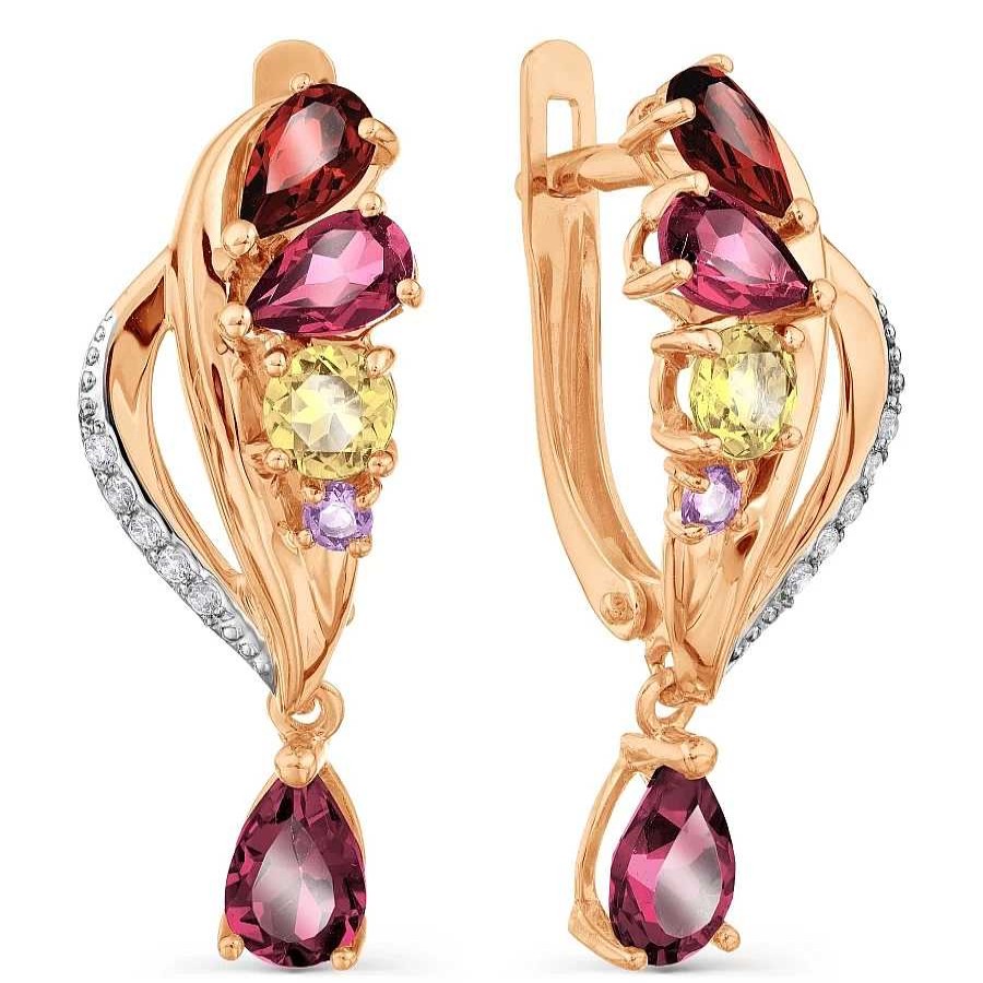 Ohrringe Zolotoy | Damen Ohrringe 585 Rotgold Amethyst Rhodolite Granat Citrin Zirkonia