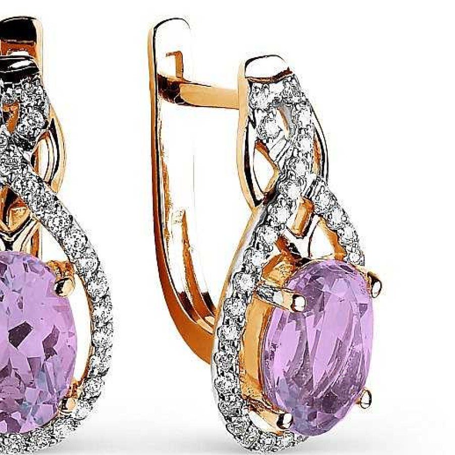 Ohrringe Zolotoy | Damen Ohrringe 585 Rotgold Mit Amethyst Und Zirkonia