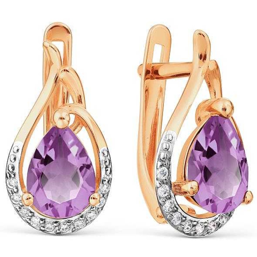 Ohrringe Zolotoy | Damen Ohrringe 585 Rotgold Amethyst Zirkonia