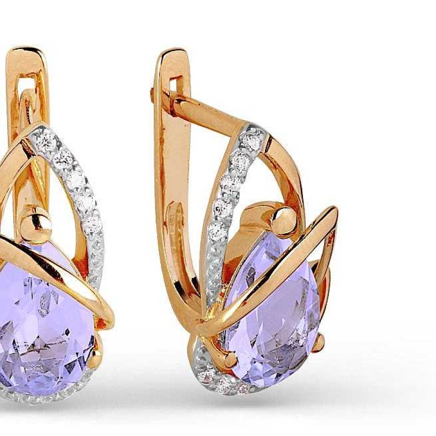 Ohrringe Zolotoy | Damen Ohrringe 585 Rotgold Amethyst Und Zirkonia