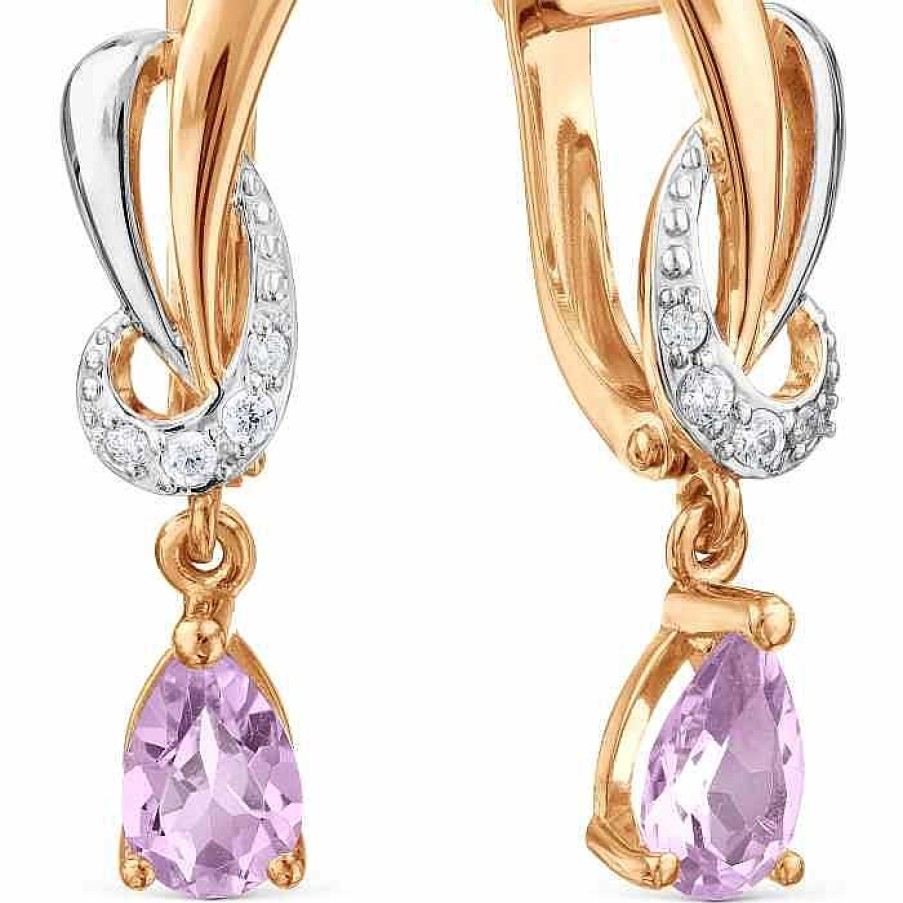 Ohrringe Zolotoy | Paar Ohrh Nger 585 Rotgold Amethyst Und Zirkonia