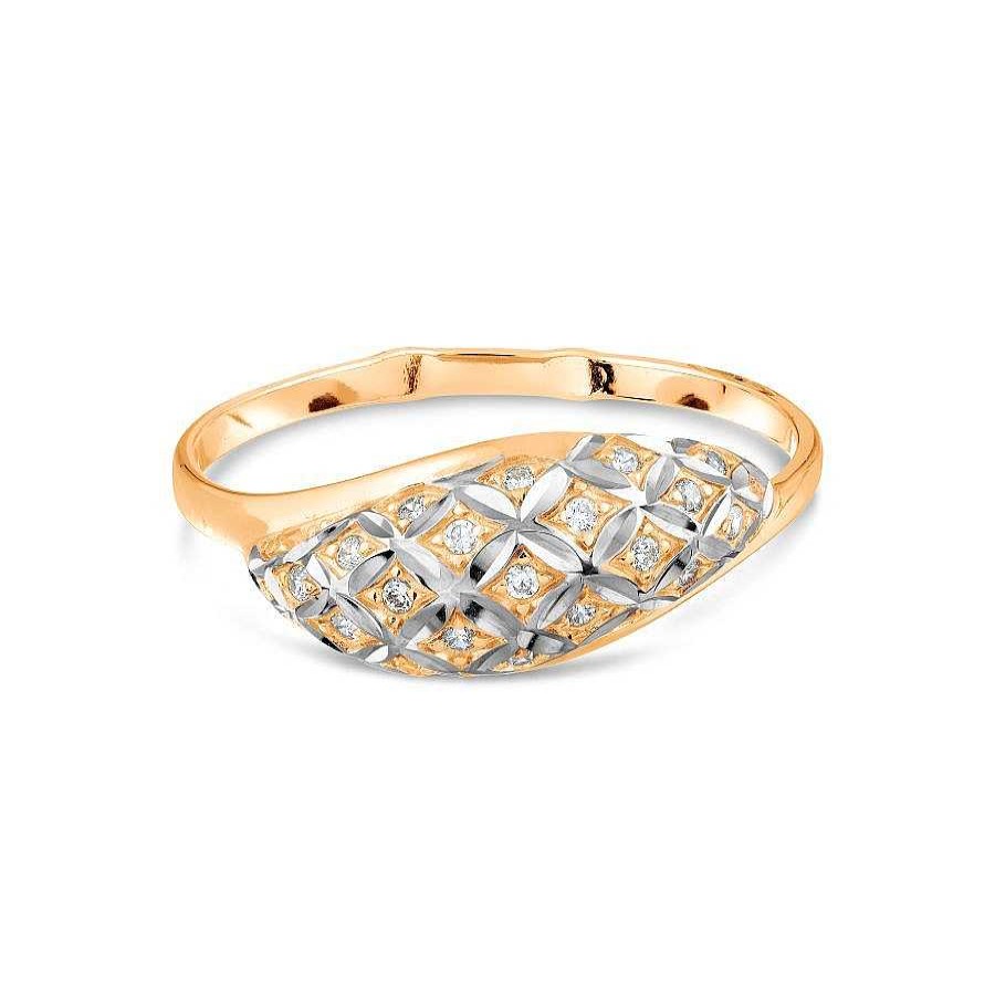 Ringe Zolotoy | Damen Ring 585 Rotgold Zirkonia Bicolor