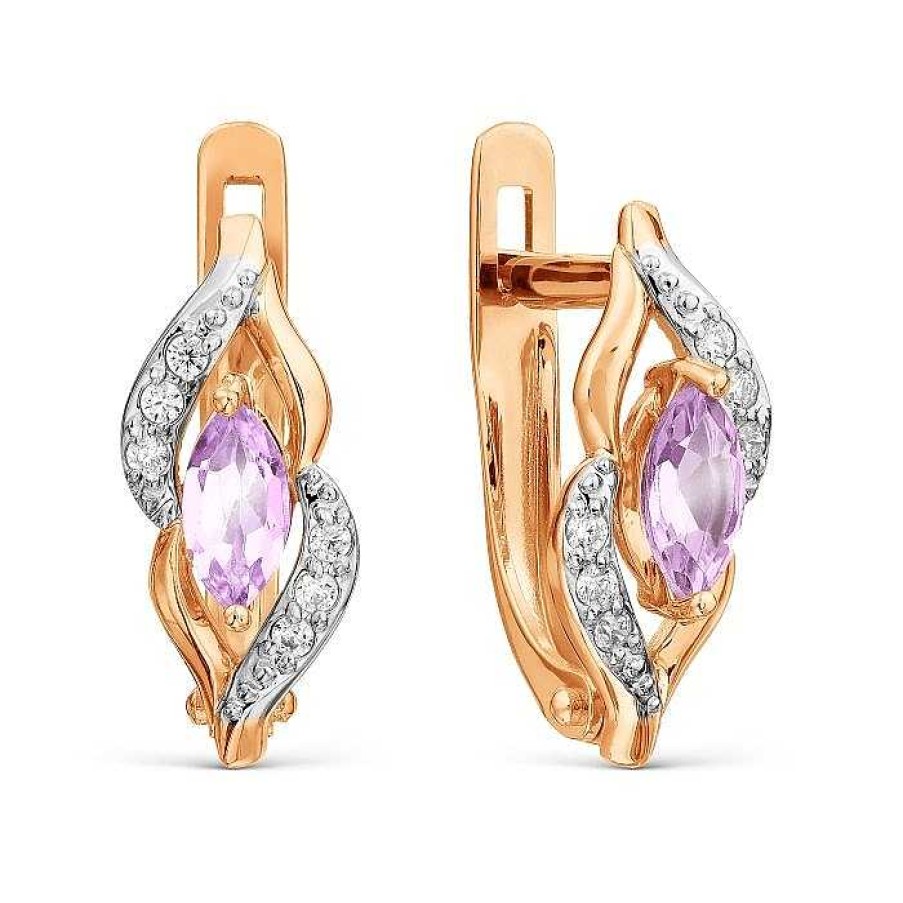 Ohrringe Zolotoy | Kinder & Damen Ohrringe 585 Rotgold Mit Amethysten Zirkonia