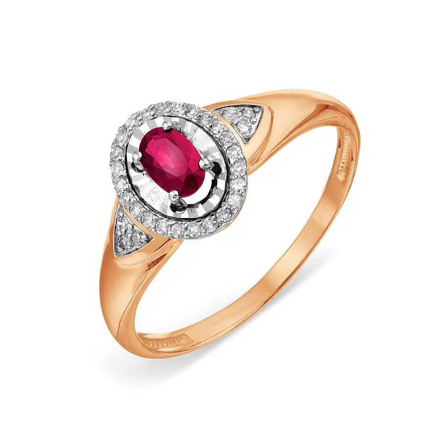 Ringe Zolotoy | Damen Goldring Mit Rubin Und Brillanten 585 Rotgold