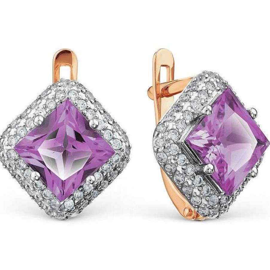 Ohrringe Zolotoy | Ohrringe 585 Rotgold Mit Amethysten Und Zirkonia