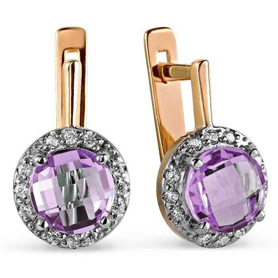 Ohrringe Zolotoy | Ohrringe Mit Amethysten Und Zirkonia | 585 Rotgold